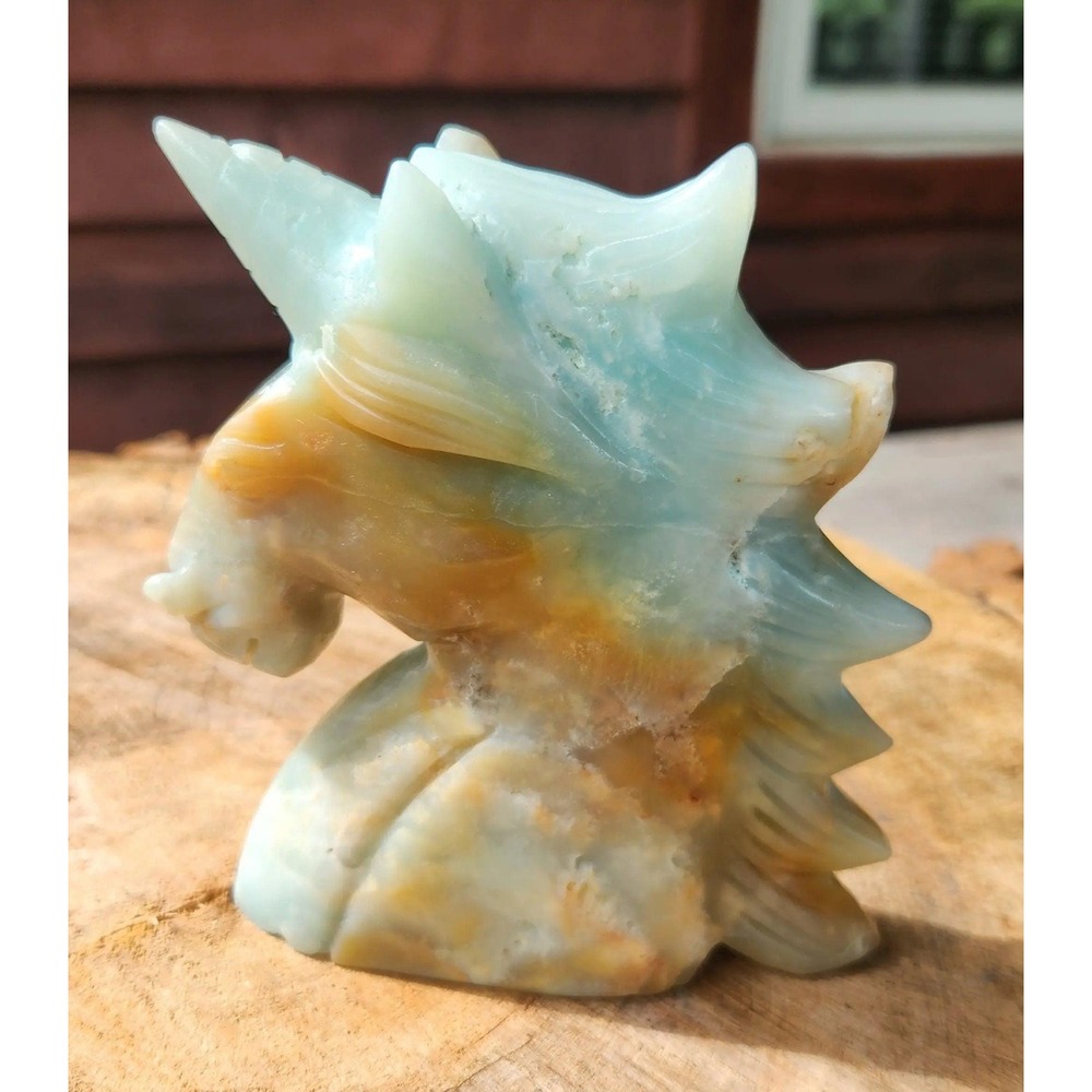 Caribbean Calcite Unicorn Crystal, Aragonite, Carved
